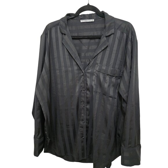 Abercrombie & Fitch Women's Black Striped Button-Up Satin Long-Sleeve Shirt Size - Picture 1 of 7